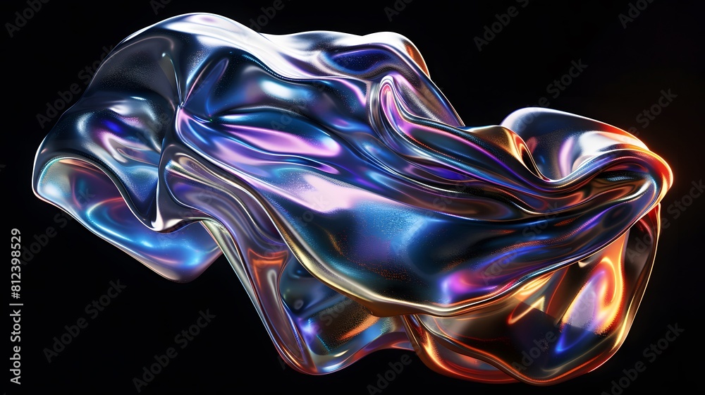 Bold holographic liquid metal shape black background Bold holographic liquid metal shape black background