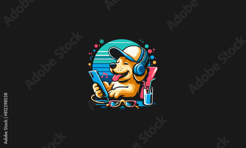 dog relax on chair vector logo design