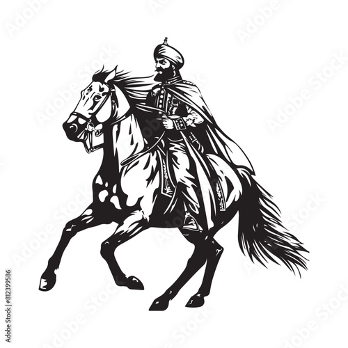 Turkish Warrior on horse image Vector on white background
