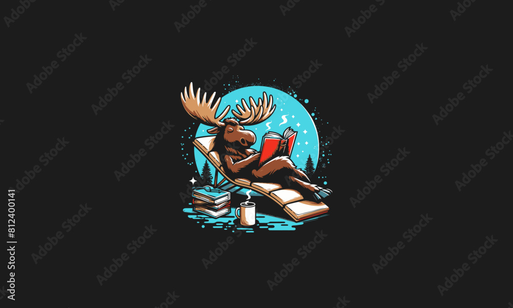 Obraz premium moose relax reading book vector illustration artwork design