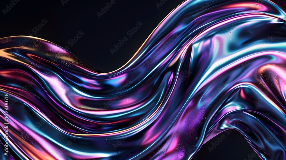 Bold holographic liquid metal shape black background Bold holographic liquid metal shape black background