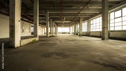 Vast Empty Industrial Loft With Aged Architectural Details and Ample Natural Light Streaming