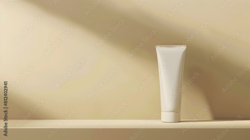 Minimalistic Tube of Solar Cream on Simple Beige Background with Copy Space Minimalistic Tube of Solar Cream on Simple Beige Background with Copy Space
