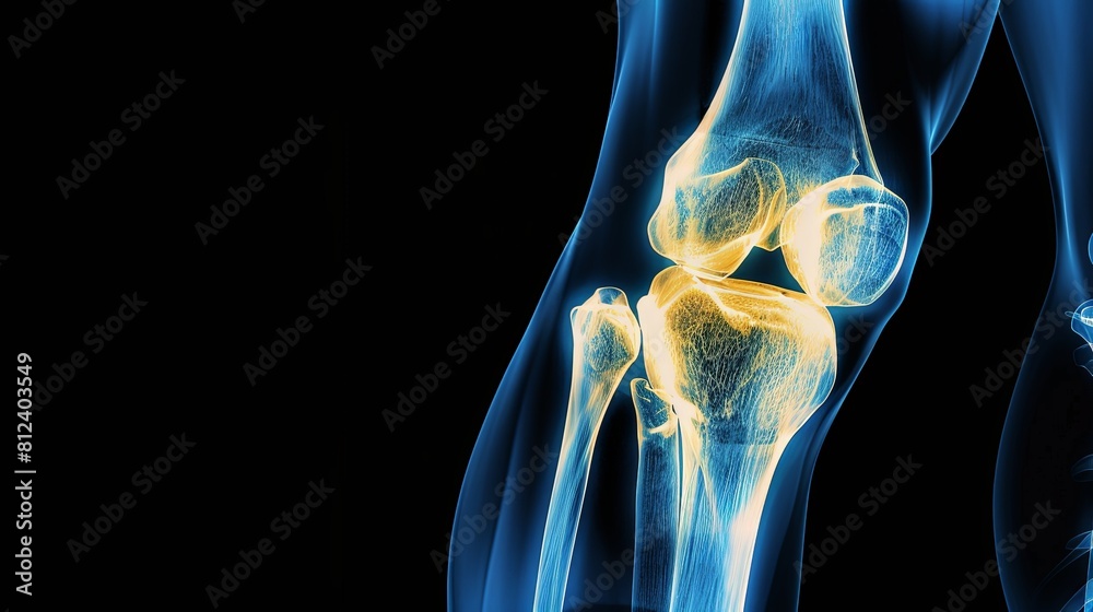 An X-ray blue of a knee with the knee joint highlighted in red ,MRI ...