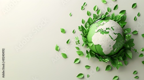 Earth covered with green leaves on a light background  depicting the concept of sustainable development. 