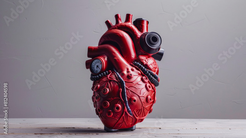 anatomical heart engine, pressure gauge, timing belts, exhaust pipes, turbo, spark plugs photo