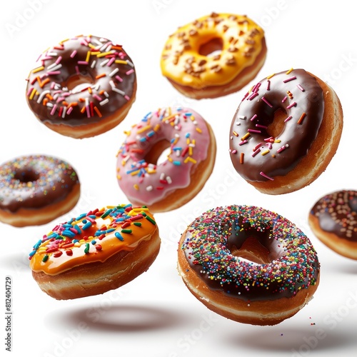 Flying Donuts Selection on White Background