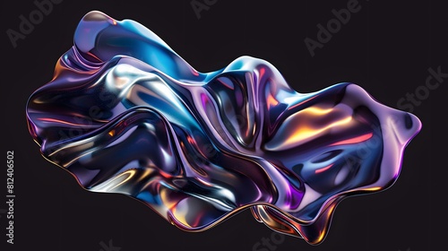 Bold holographic liquid metal shape black background