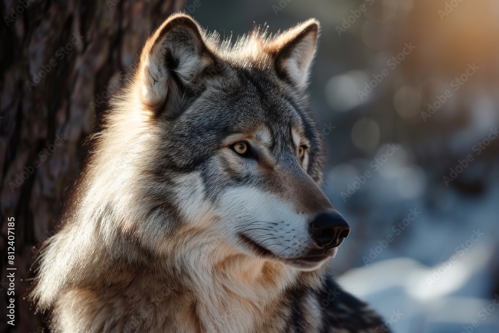 Wolf, Portrait of a Wolf in a Forest, Ai generated