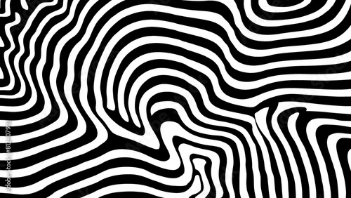 black and white stripes of different shapes on a black background 