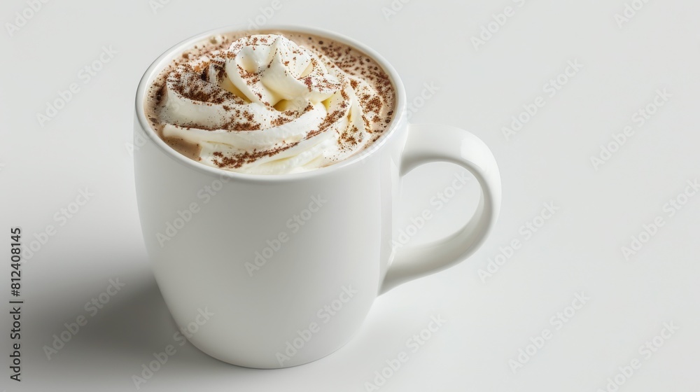 a white ceramic mug filled with hot chocolate and wipped cream a white ceramic mug filled with hot chocolate and wipped cream