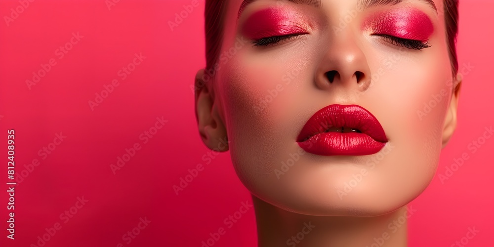 Bold Vibrant and Captivating Beauty Portrait with Dramatic Red Lip and Eye Makeup in a Glamorous Studio Setting Bold Vibrant and Captivating Beauty Portrait with Dramatic Red Lip and Eye Makeup in a Glamorous Studio Setting