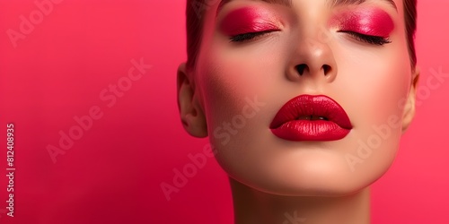 Bold Vibrant and Captivating Beauty Portrait with Dramatic Red Lip and Eye Makeup in a Glamorous Studio Setting