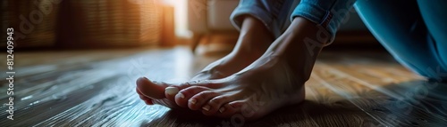 A person holding their foot in pain photo