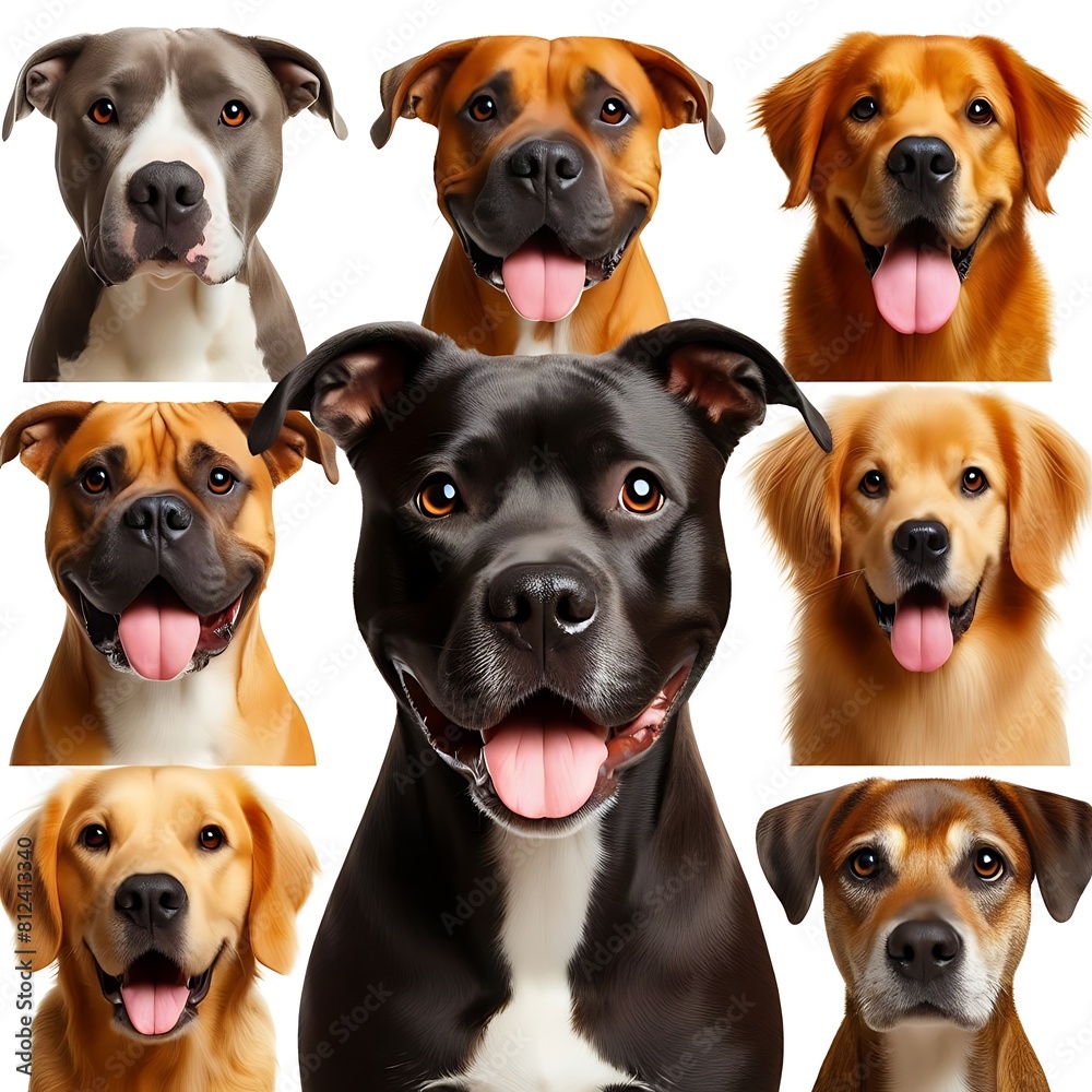 A collage of different dogs image photo has illustrative meaning used for printing illustrator.