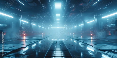 Futuristic Sci Fi Illuminated Tunnel Passageway in Landscape