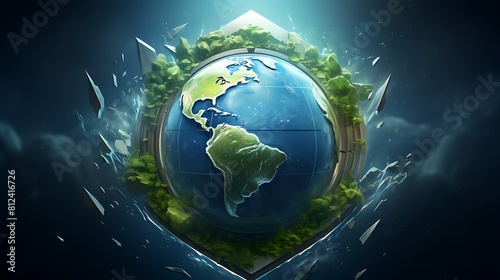 A digital painting of Earth with a shield protecting it from overfishing for Earth Day.