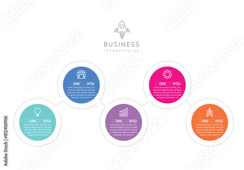 Vector infographic business presentation template with circular interconnection with 5 options.