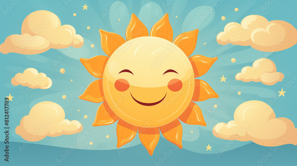 Sun flat design top view sunny day theme cartoon drawing Complementary Color Scheme Sun flat design top view sunny day theme cartoon drawing Complementary Color Scheme