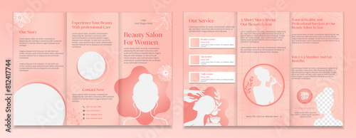 Modern and creative beauty salon tri fold brochure design.