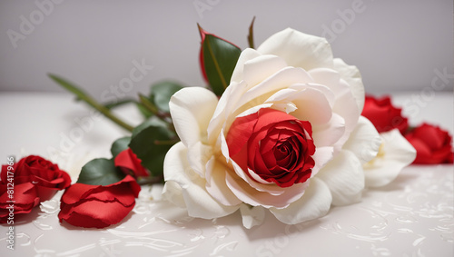 white and red rose on a white background