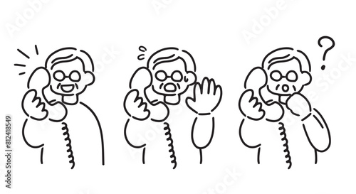 電話をするシニア男性のイラストセット