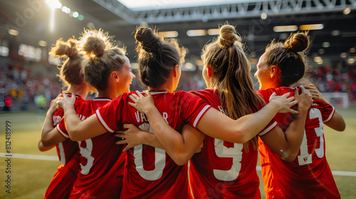 a gathering of youthful female soccer players enjoying their success
