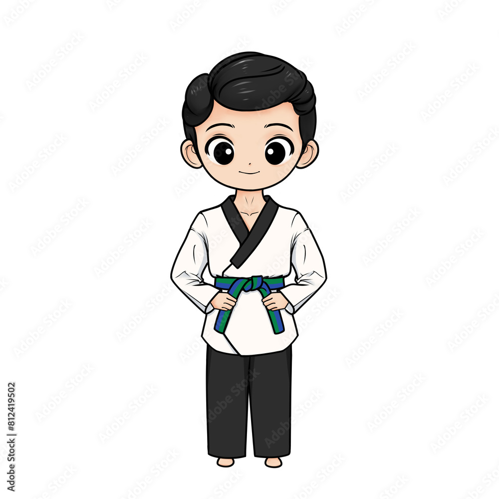 illustration of taekwondo poomsae boy with green blue belt or green stripe belt and transparent background illustration of taekwondo poomsae boy with green blue belt or green stripe belt and transparent background
