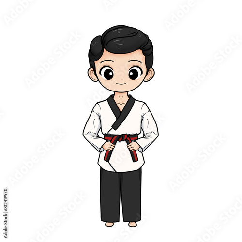 illustration of taekwondo poomsae boy with poom belt and transparent background photo