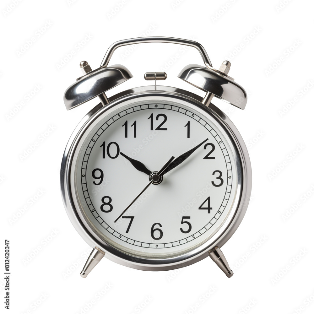 Silver alarm clock isolated on transparent background Silver alarm clock isolated on transparent background