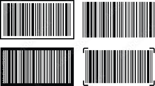 Set of Barcode Icons. Vectors illustration buy market mark symbols for website designs and mobile apps. Almost black barcode for scanning to check product prices Isolated on transparent background.