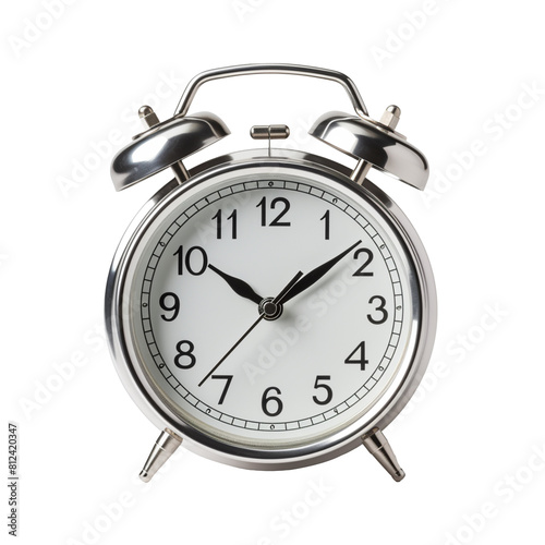 Silver alarm clock isolated on transparent background