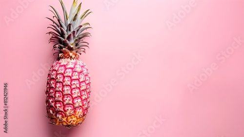 Top view of pineapple on pastel background  banner style  copy space  isolated