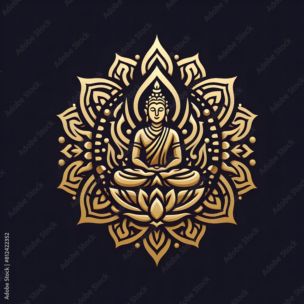 AI Generate of Luxury Premium Symbol Vector of Vesak Day with Buddha Statue, Buddha, Lantern, Candle Light, Lotus