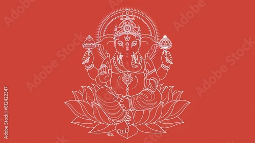 Illustration of Lord Ganpati or Ganesha in single line art for Ganesh Chaturthi festival. Generative Ai.