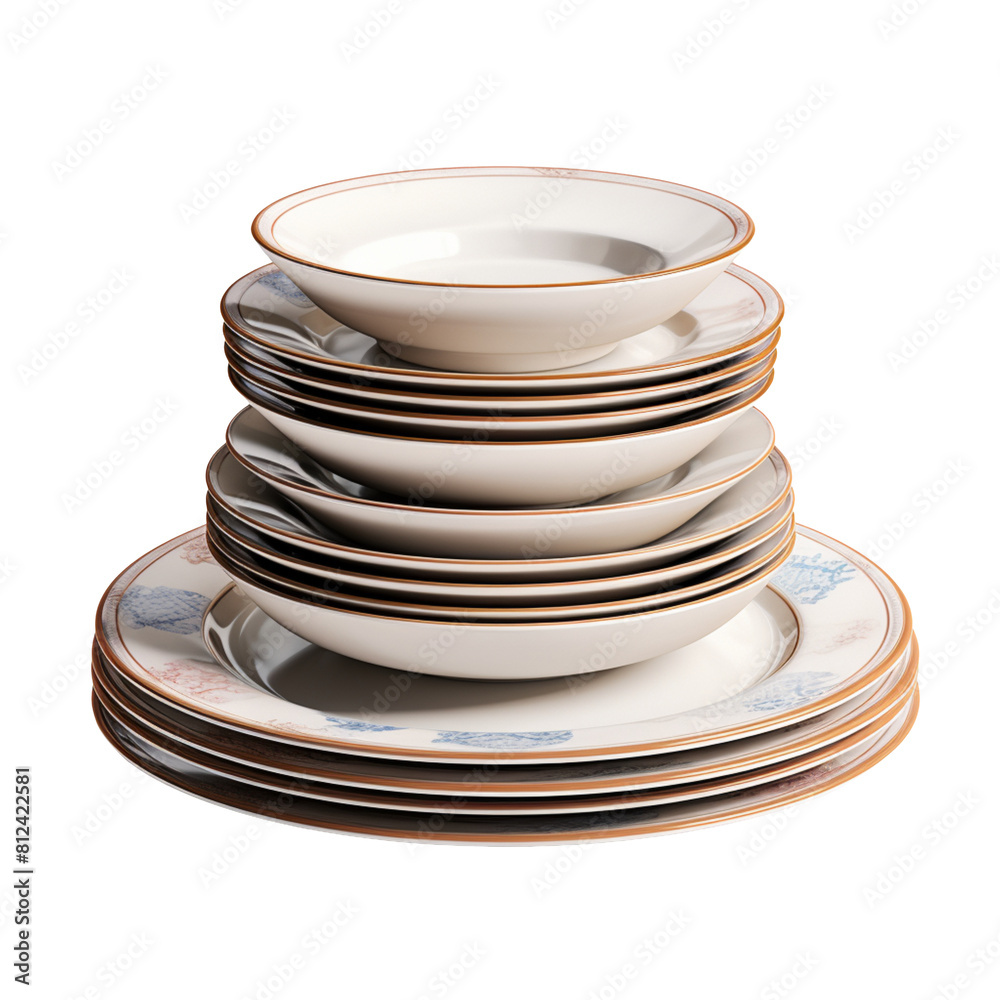 Stack of Dishes isolated on transparent background Stack of Dishes isolated on transparent background