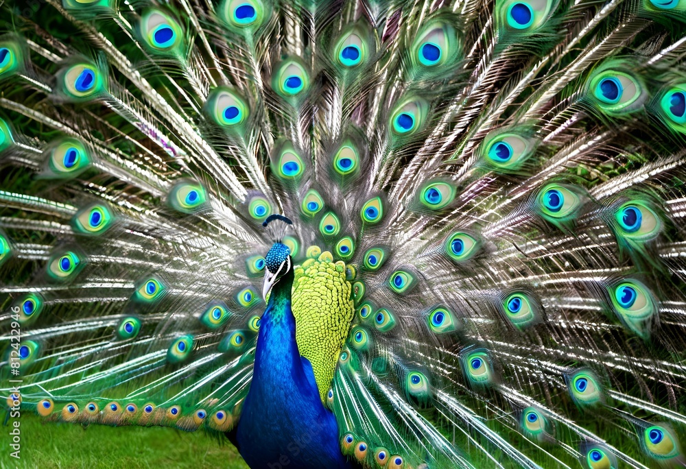 Obraz premium Regal Elegance: Magnificent Blue Peacock with Vibrant Open Feathers