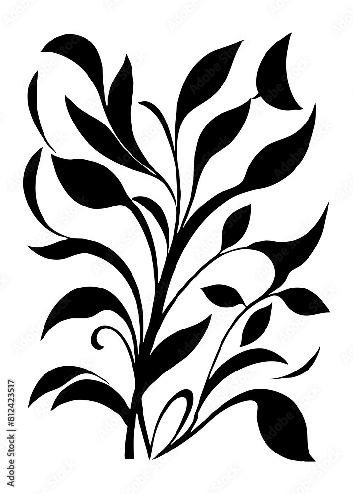 Botanical black and white pattern. Abstract plant shapes. Minimalist illustration for printing on wall decorations, for use in graphics, for tattoos. Generated by Ai Botanical black and white pattern. Abstract plant shapes. Minimalist illustration for printing on wall decorations, for use in graphics, for tattoos. Generated by Ai