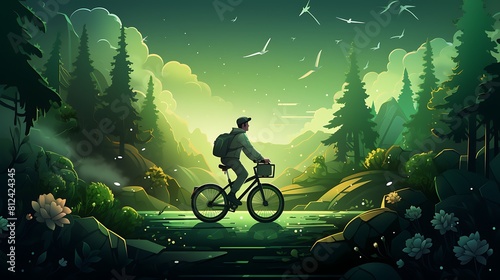 An illustration of a person riding a bike instead of driving to promote eco-friendly transportation on Earth Day. photo