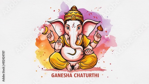 Illustration of Lord Ganpati or Ganesha on Ganesh Chaturthi festival of India. Generative Ai.