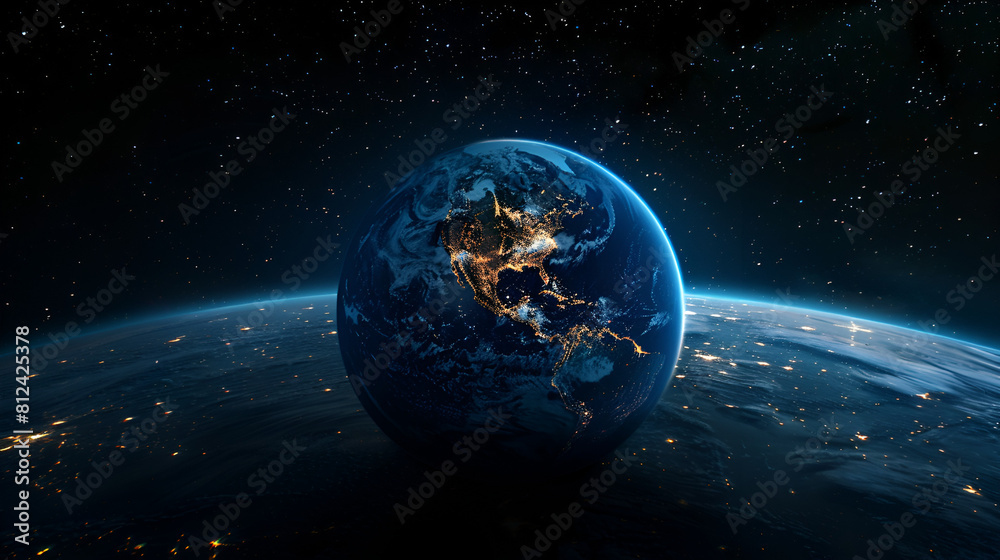 Fototapeta premium Earth at night under the shadows of space