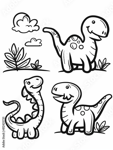 dinosaur coloring illustrations  kids friendly  cute