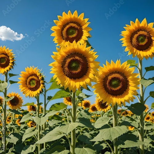 Enchanting scene where vibrant sunflowers stand tall against a clear blue sky