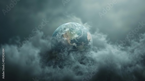 A metaphorical image of Earth coughing up clouds of smoke, illustrating the planet s distress caused by air pollution