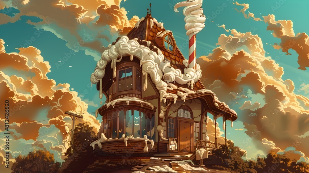 Obraz premium Enchanting Fairytale Castle Nestled in Dramatic Skies with Glowing Sunset