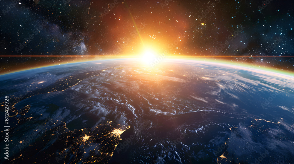 Fototapeta premium Earth's surface at dawn as seen from space