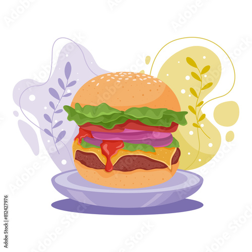 Burger element. Vector illustration with food theme. Editable vector element.
