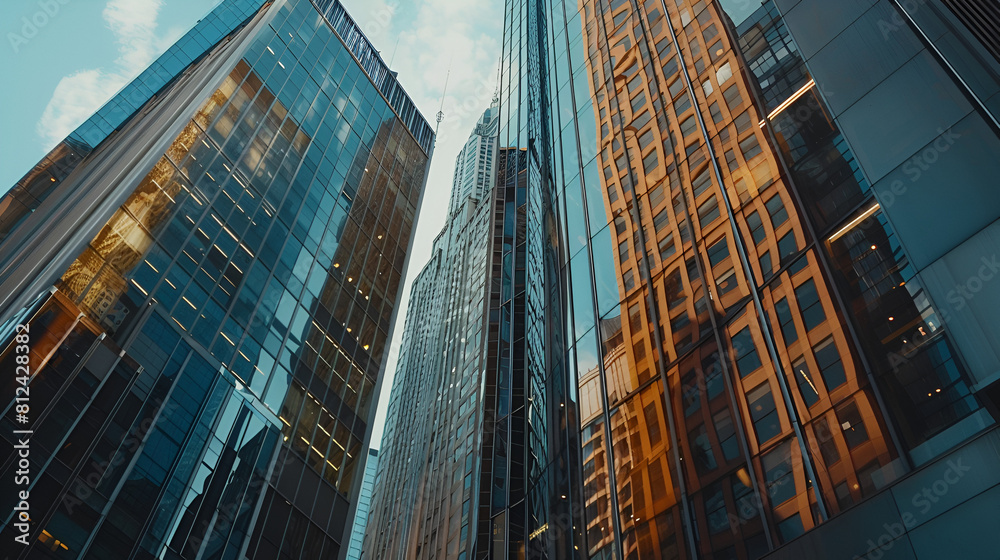 Fototapeta premium Reflective skyscrapers and corporate office towers