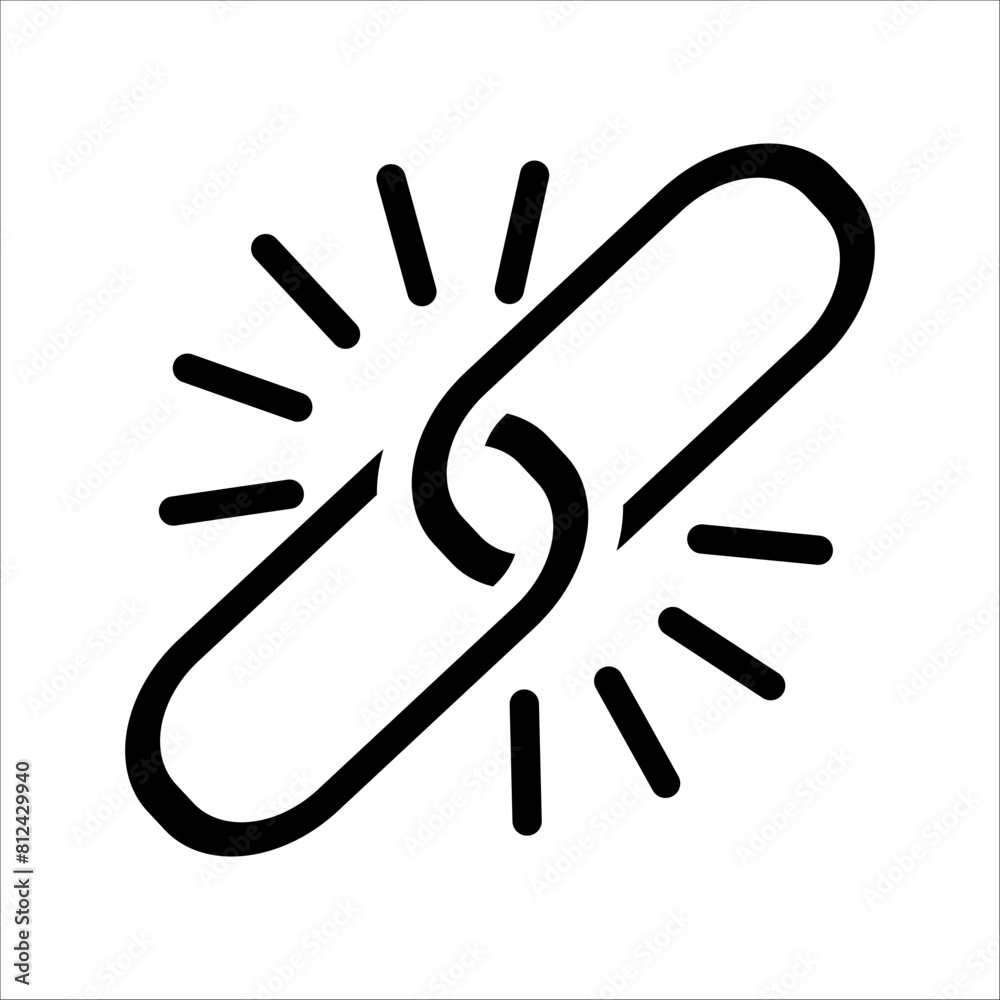 Broken chain like bad connection line icon. concept of end of relationship or slavery and jail or prison break. Graphic lock and unlock lineart design element Broken chain like bad connection line icon. concept of end of relationship or slavery and jail or prison break. Graphic lock and unlock lineart design element