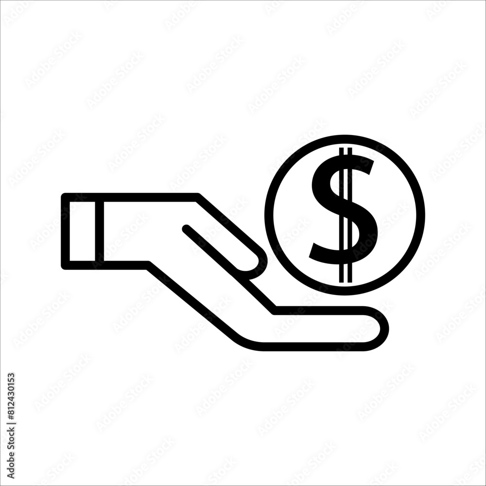 save money icon, salary money, invest finance, hand holding dollar, line symbols on white background save money icon, salary money, invest finance, hand holding dollar, line symbols on white background
